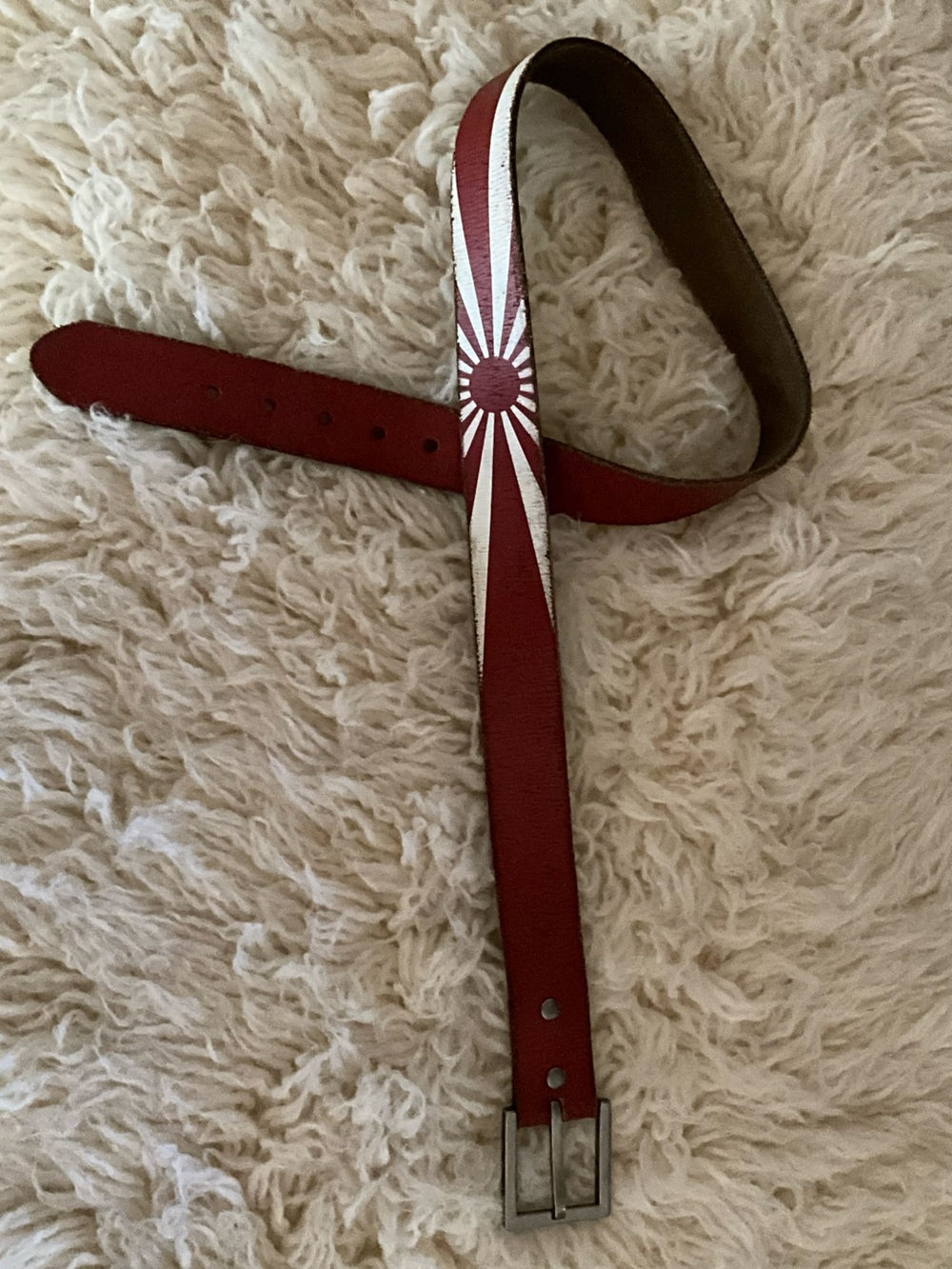 Rising Sun Red Leather Men's Belt with Sunburst Detail